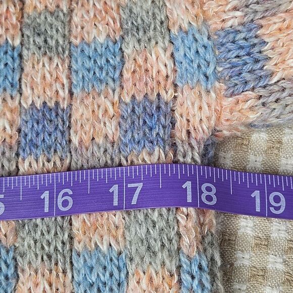 Moffat Woollens Vintage Tight Knit Pastel Checkerboard Wool Pull Over Sweater - Picture 8 of 12